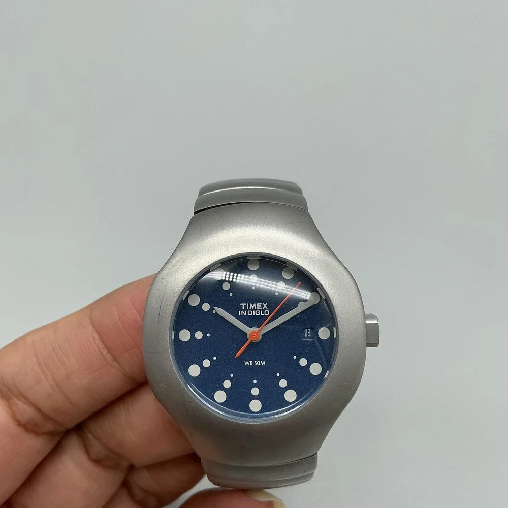 Y2K Timex Indiglo Womens Watch 32mm Blue Dot Dial Date New Battery 6.5